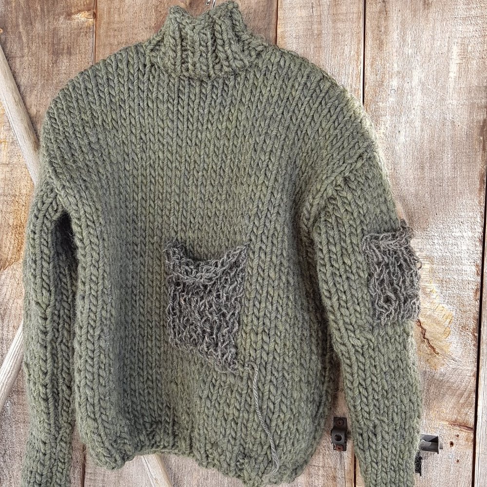 Wool  sweater, army green, hand knitted